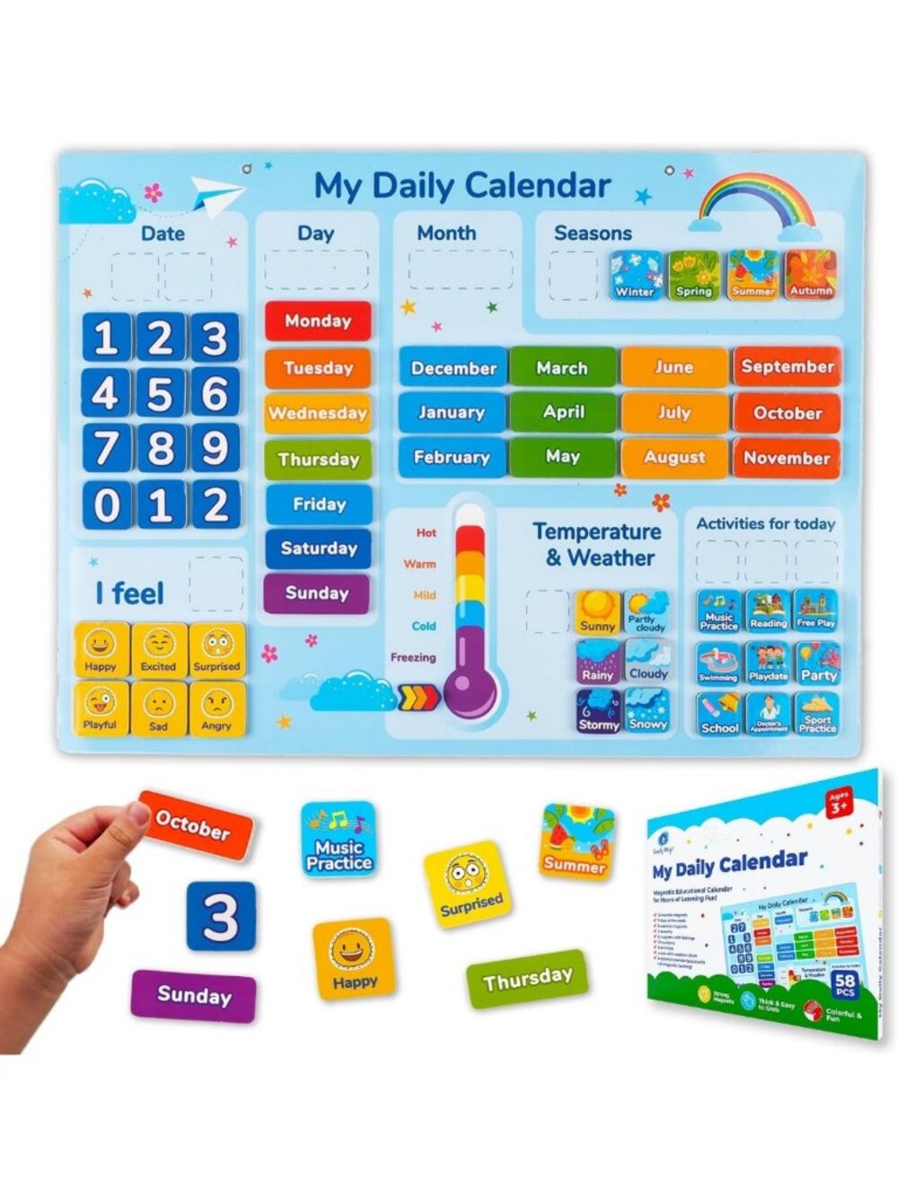 Kids Magnetic Calendar - 58 PCS Daily Planner for Learning & Fun Activities